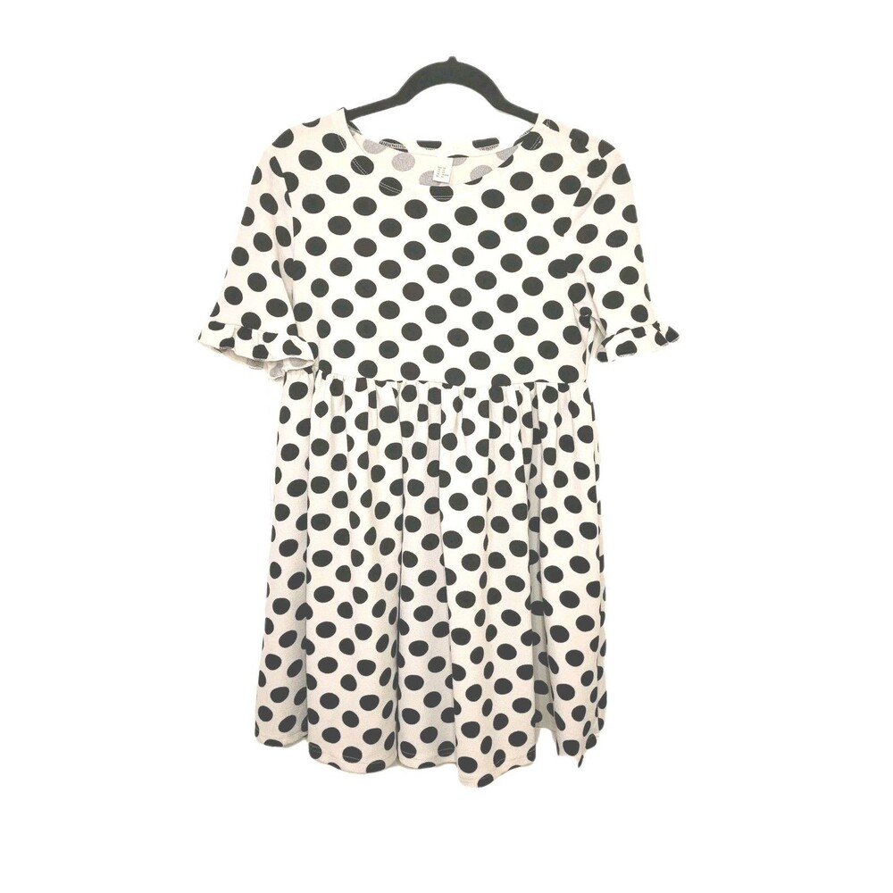 Womens Babydoll Dress Size XS Black White Polka Dot Ruffled Sleeve Fairy